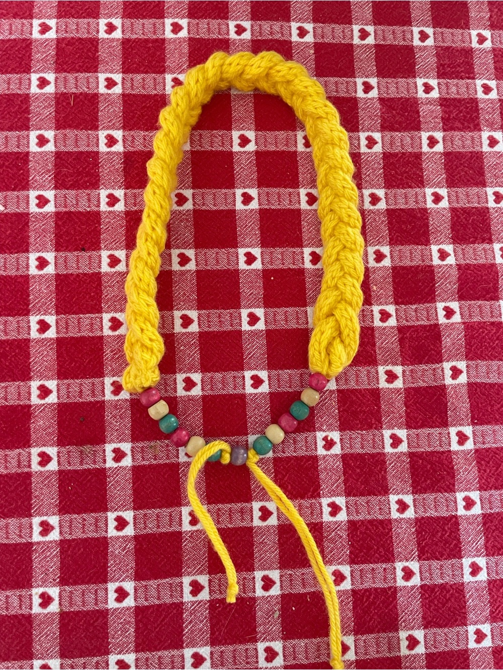 Handmade Yellow Braided Bead Necklace/Headband.  Three bead options